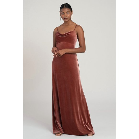 Jenny Yoo Sammi Stretch Velvet Slip On Dress - English Rose NWT - Picture 3 of 4